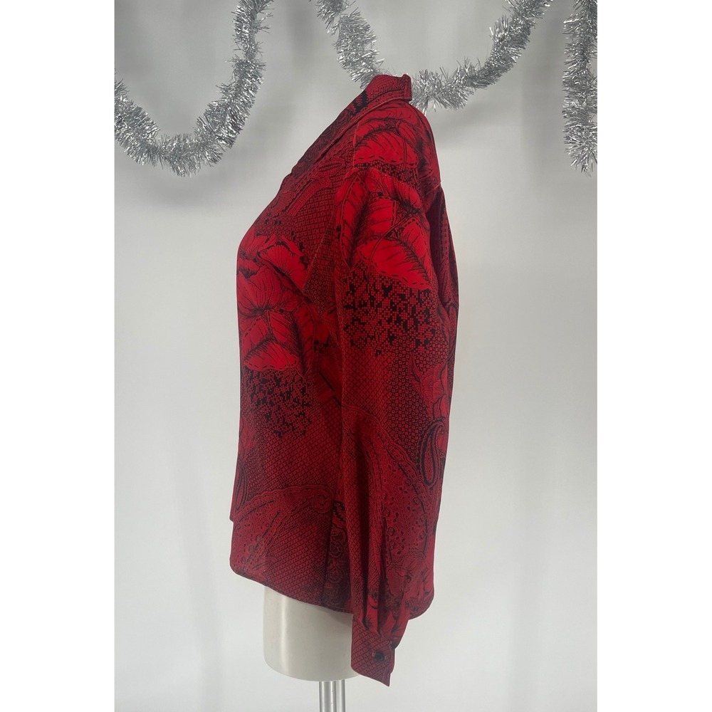 Vintage 80s 90s 100% Wool Red Black Floral Paisley Shirt Blouse 6 OVALROOM USA - Picture 2 of 10